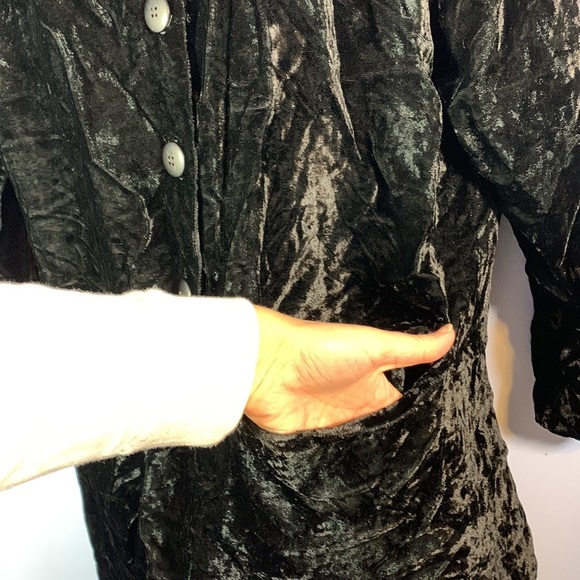 Moda spiegel size 12 collarless black crushed velvet button down blazer topper - Picture 3 of 9